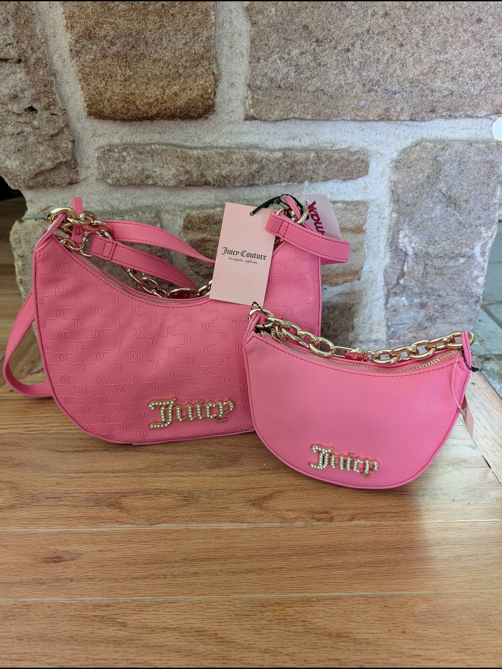 Juicy Couture Hot Pink Chain-Trim Shoulder Bags Duo Mommy & Me